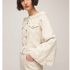 NWT LEVI'S X GANNI TOP JACKET Denim OFF THE SHOULDER FLORAL PRINT Small Cream